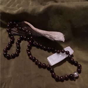 Mozambique Garnet Beaded Hand Knotted Necklace, 18in, in Silvertone, 122…
